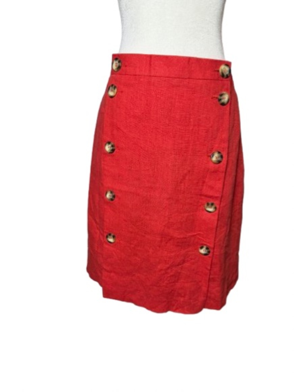 NWOT Vintage Orange Red Button-Front Linen A-Line Preppy Skirt